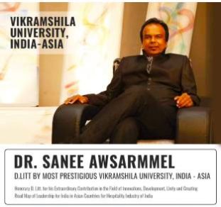 Hon. Shri. Sanee Awsarmmel Bestowed with D Litt of Highest Order & becomes Dr. Sanee Awsarmmel By Vikramshila University – India